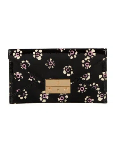 Pre-owned Tory Burch Patent Leather Printed Wallet In Black