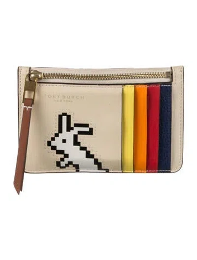 Pre-owned Tory Burch Patent Leather Printed Wristlet In Neutral