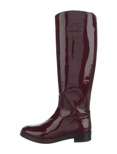 Pre-owned Tory Burch Patent Leather Rain Boots In Burgundy