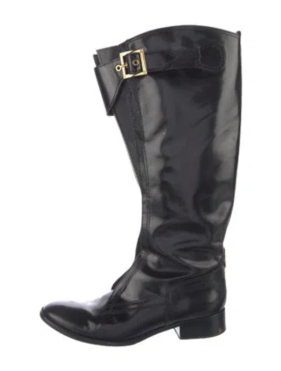 Pre-owned Tory Burch Patent Leather Riding Boots In Black