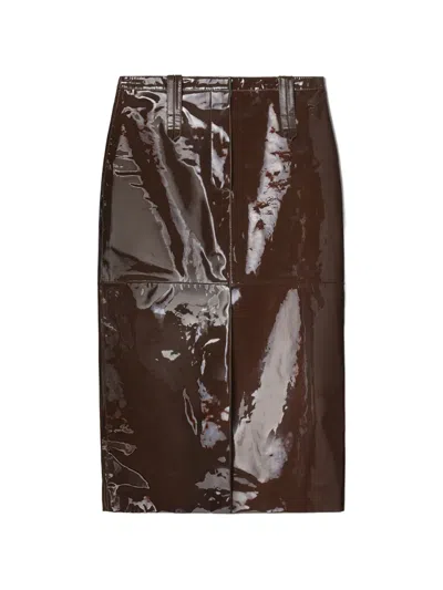 Tory Burch Patent Leather Skirt In Brown