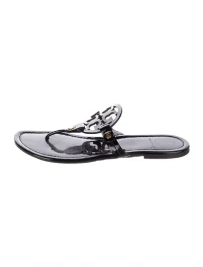 Pre-owned Tory Burch Patent Leather Slides In Black