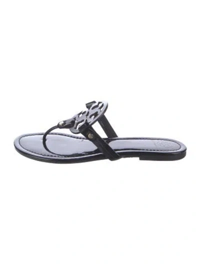 Pre-owned Tory Burch Patent Leather Slides In Black