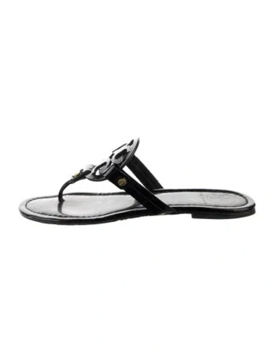 Pre-owned Tory Burch Patent Leather Slides In Black