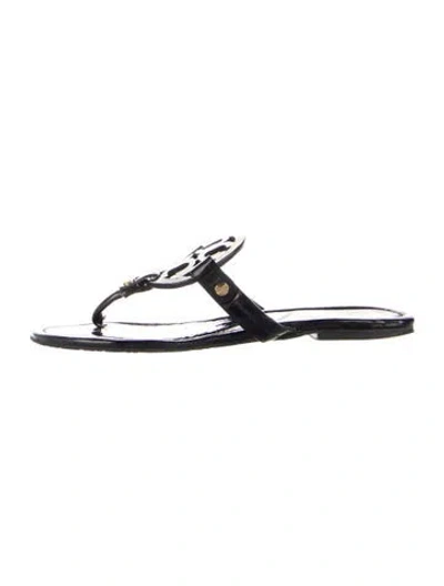 Pre-owned Tory Burch Patent Leather Slides In Black