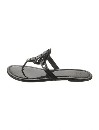 Pre-owned Tory Burch Patent Leather Slides In Black