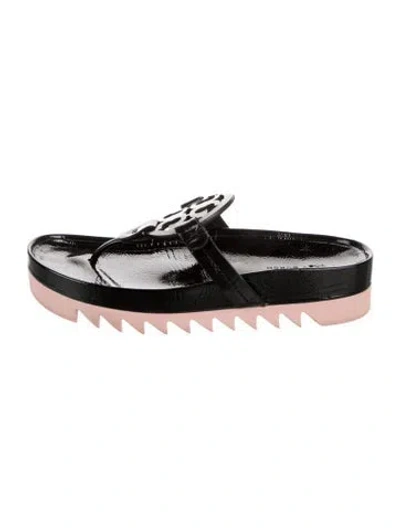Pre-owned Tory Burch Patent Leather Slides In Black