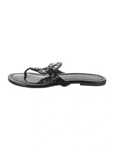 Pre-owned Tory Burch Patent Leather Slides In Black