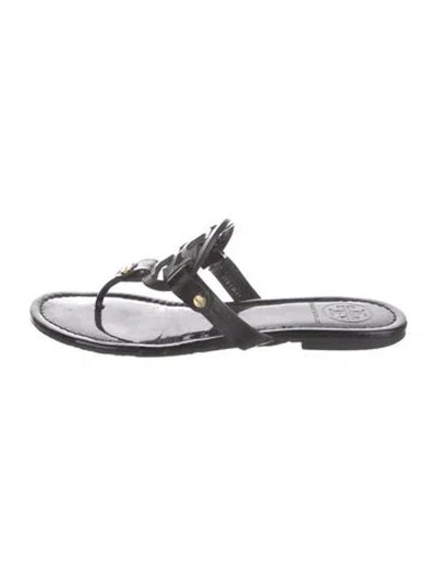 Pre-owned Tory Burch Patent Leather Slides In Black