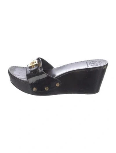 Pre-owned Tory Burch Patent Leather Slides In Black
