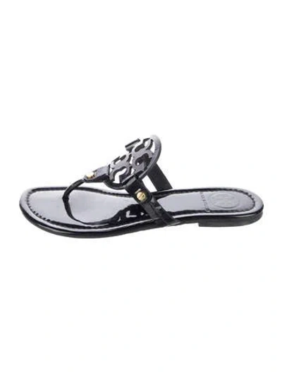 Pre-owned Tory Burch Patent Leather Slides In Black