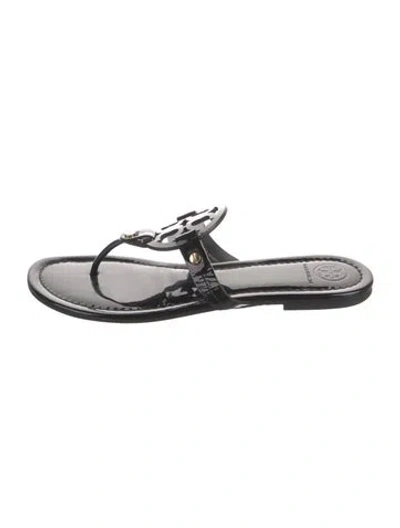Pre-owned Tory Burch Patent Leather Slides In Black