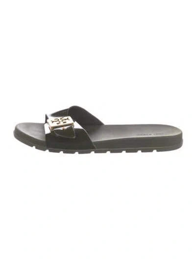 Pre-owned Tory Burch Patent Leather Slides In Black