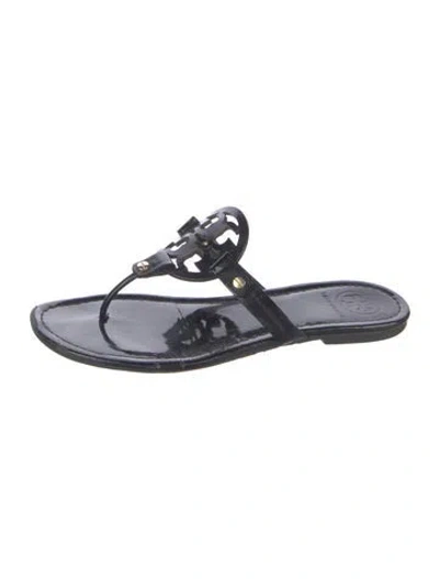 Pre-owned Tory Burch Patent Leather Slides In Black