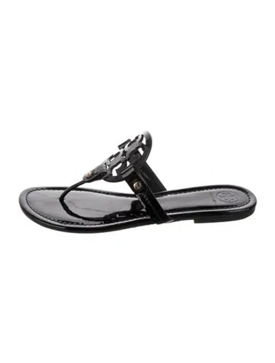 Pre-owned Tory Burch Patent Leather Slides In Black