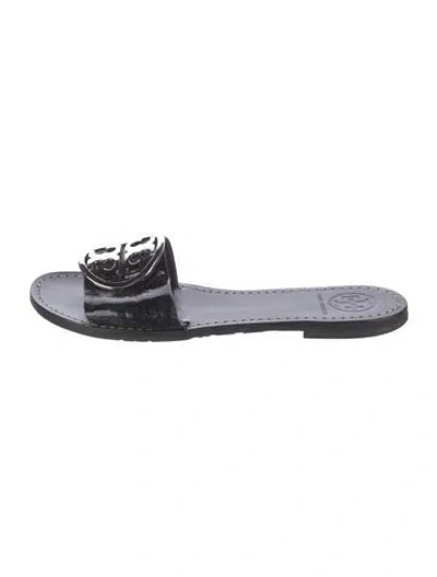 Pre-owned Tory Burch Patent Leather Slides In Black