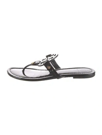 Pre-owned Tory Burch Patent Leather Slides In Black
