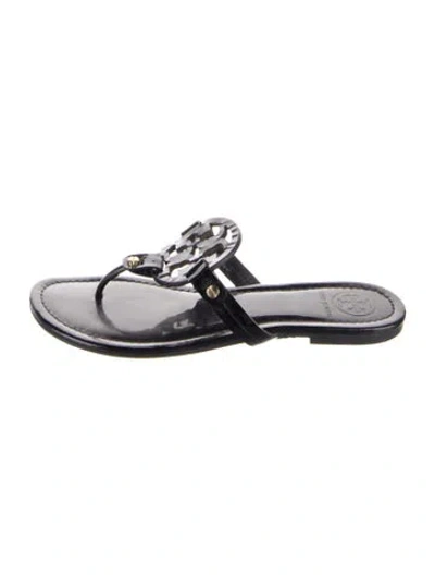 Pre-owned Tory Burch Patent Leather Slides In Black