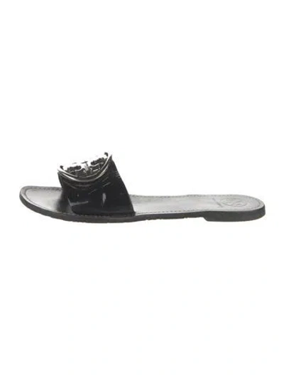 Pre-owned Tory Burch Patent Leather Slides In Black