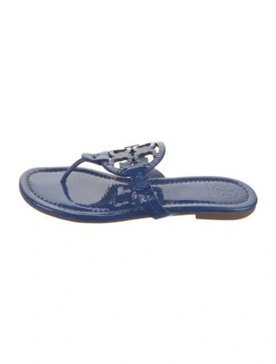 Pre-owned Tory Burch Patent Leather Slides In Blue