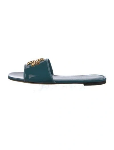 Pre-owned Tory Burch Patent Leather Slides In Blue