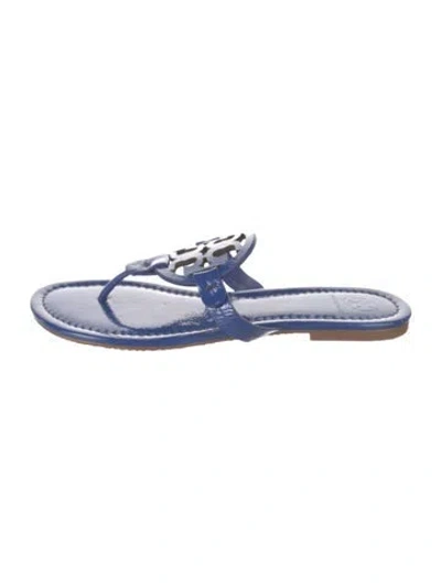 Pre-owned Tory Burch Patent Leather Slides In Blue