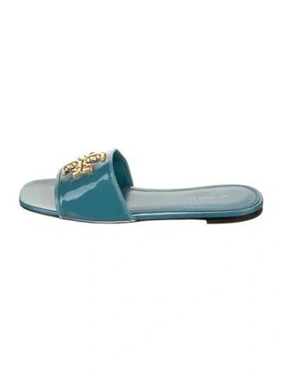 Pre-owned Tory Burch Patent Leather Slides In Blue