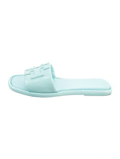 Pre-owned Tory Burch Patent Leather Slides In Blue