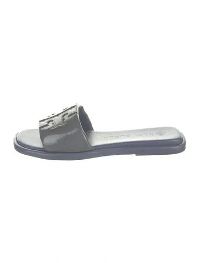 Pre-owned Tory Burch Patent Leather Slides In Blue