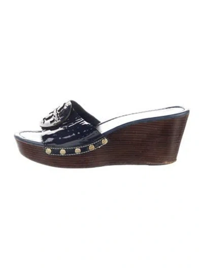 Pre-owned Tory Burch Patent Leather Slides In Brown