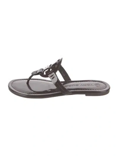 Pre-owned Tory Burch Patent Leather Slides In Brown