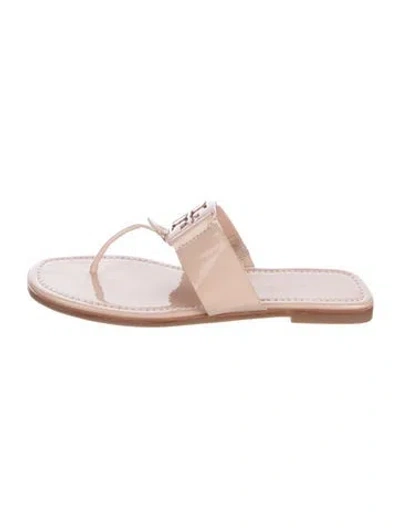 Pre-owned Tory Burch Patent Leather Slides In Brown
