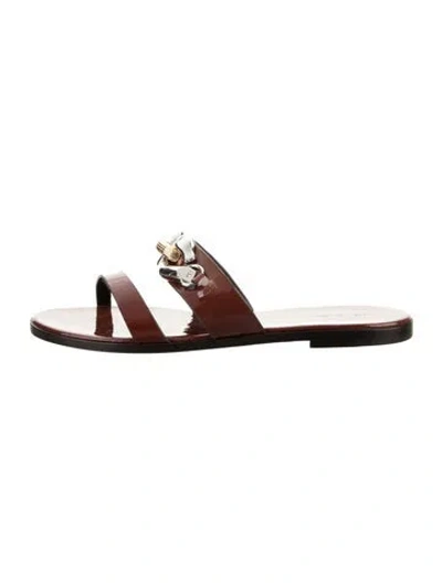 Pre-owned Tory Burch Patent Leather Slides In Brown