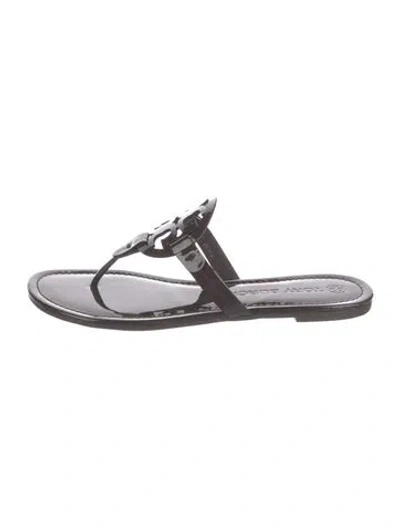 Pre-owned Tory Burch Patent Leather Slides In Brown