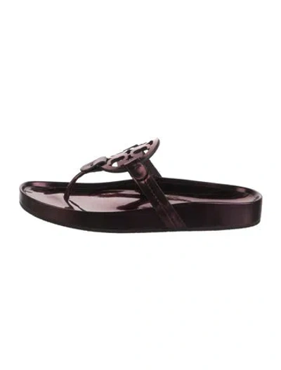 Pre-owned Tory Burch Patent Leather Slides In Burgundy