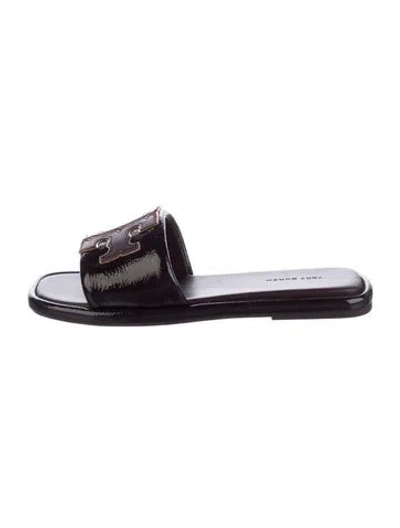 Pre-owned Tory Burch Patent Leather Slides In Burgundy