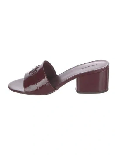 Pre-owned Tory Burch Patent Leather Slides In Burgundy