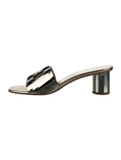 Pre-owned Tory Burch Patent Leather Slides In Gold/metallic