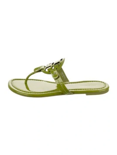 Pre-owned Tory Burch Patent Leather Slides In Green