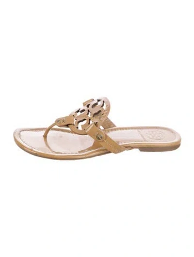 Pre-owned Tory Burch Patent Leather Slides In Neutral