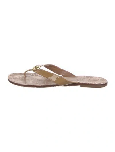 Pre-owned Tory Burch Patent Leather Slides In Neutral