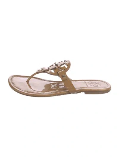 Pre-owned Tory Burch Patent Leather Slides In Neutral