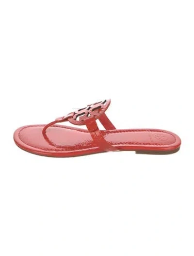 Pre-owned Tory Burch Patent Leather Slides In Orange