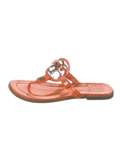 Pre-owned Tory Burch Patent Leather Slides In Orange