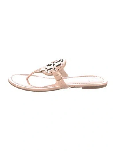 Pre-owned Tory Burch Patent Leather Slides In Pink