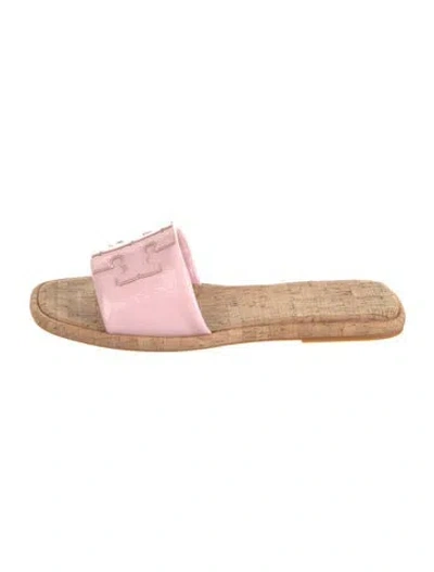 Pre-owned Tory Burch Patent Leather Slides In Pink