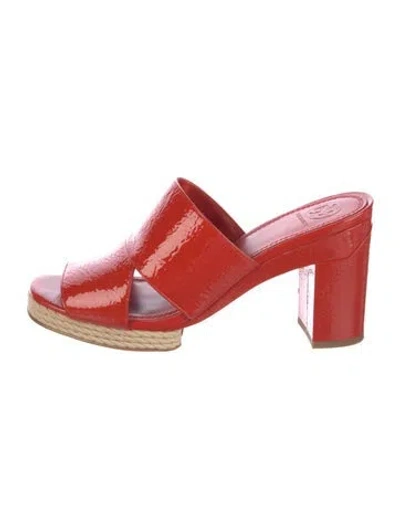 Pre-owned Tory Burch Patent Leather Slides In Red