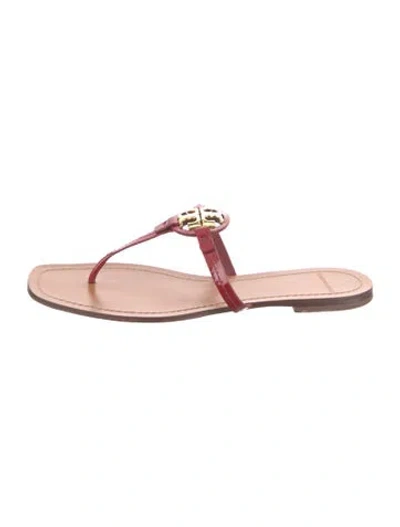 Pre-owned Tory Burch Patent Leather Slides In Red