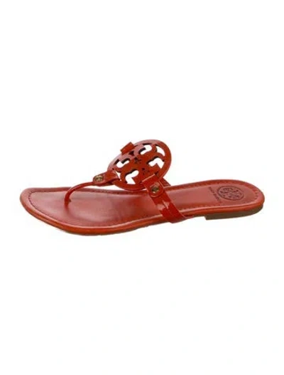 Pre-owned Tory Burch Patent Leather Slides In Red