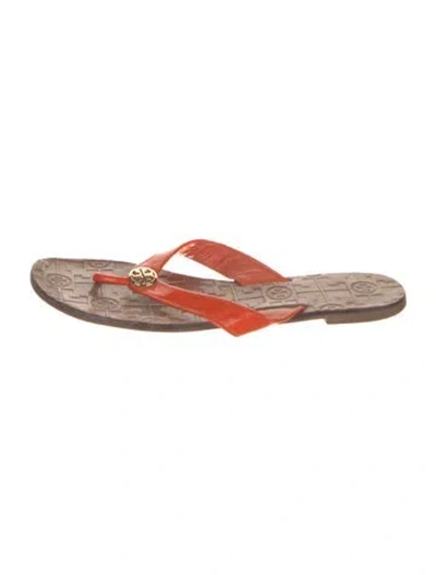 Pre-owned Tory Burch Patent Leather Slides In Red